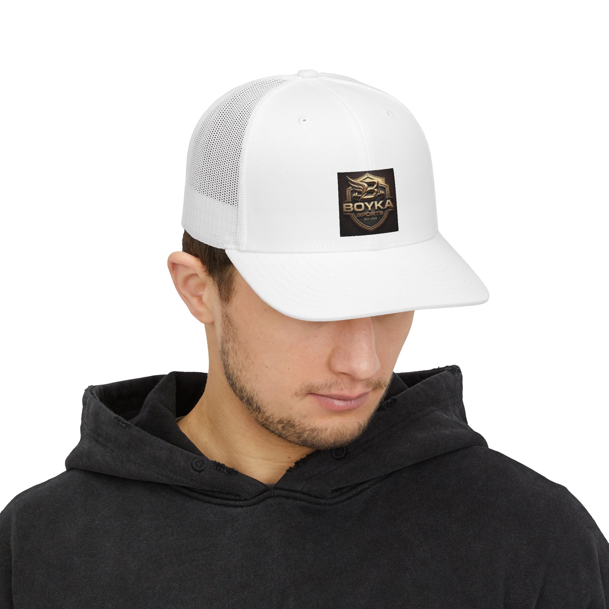 Boyka Shield Trucker Cap — Gold Emblem Snapback Hat