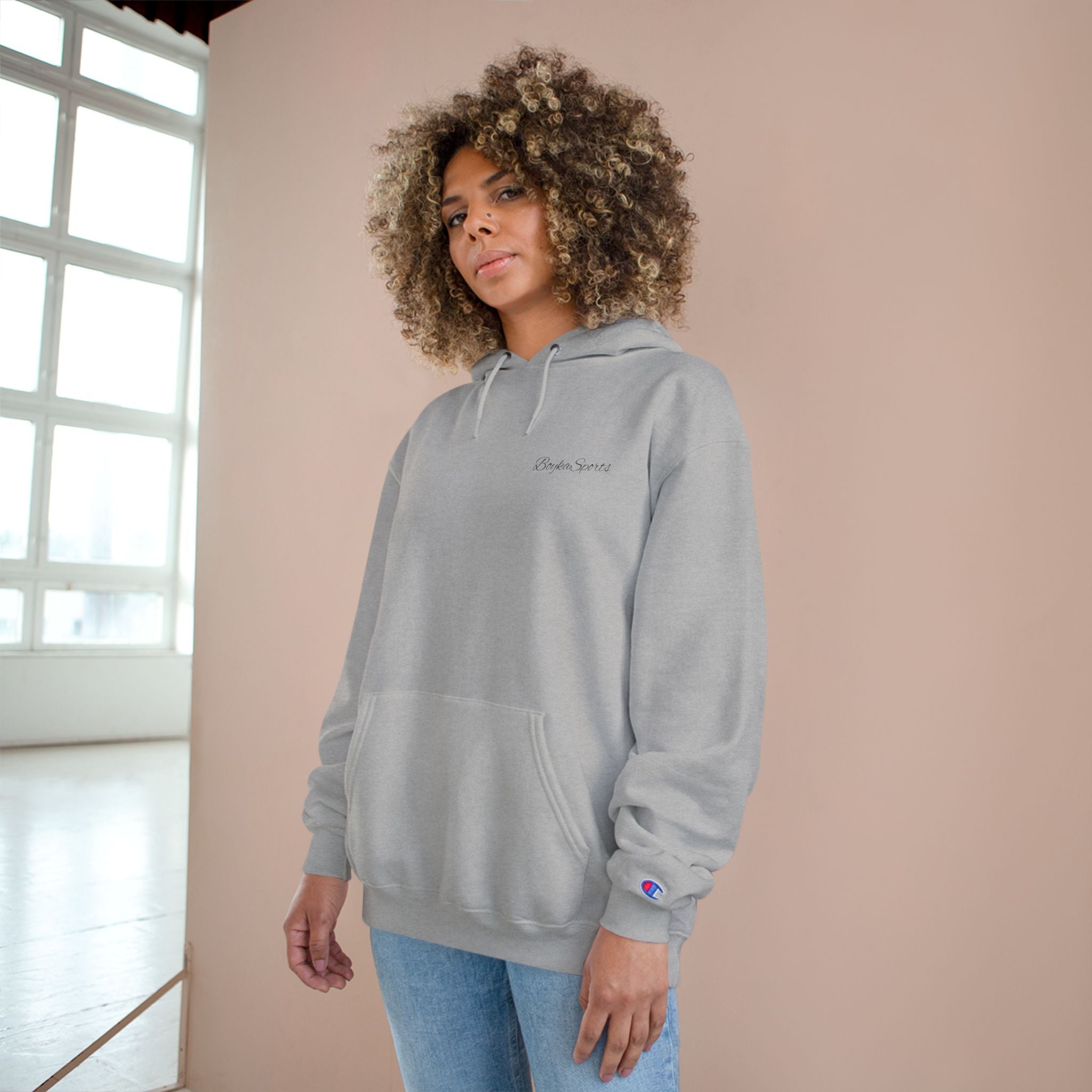 Minimalist White Champion Hoodie — Subtle Script Logo Pullover