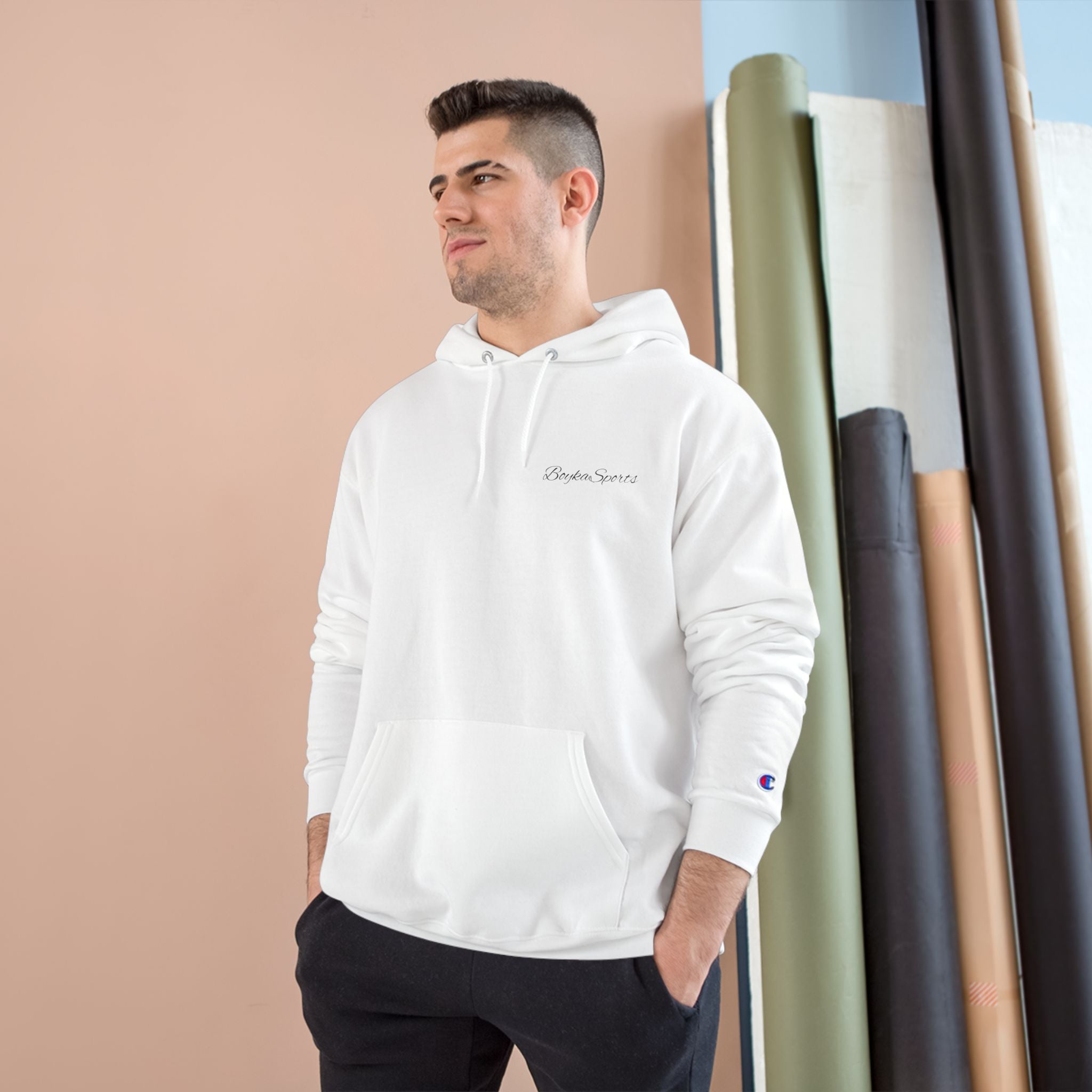 Minimalist White Champion Hoodie — Subtle Script Logo Pullover