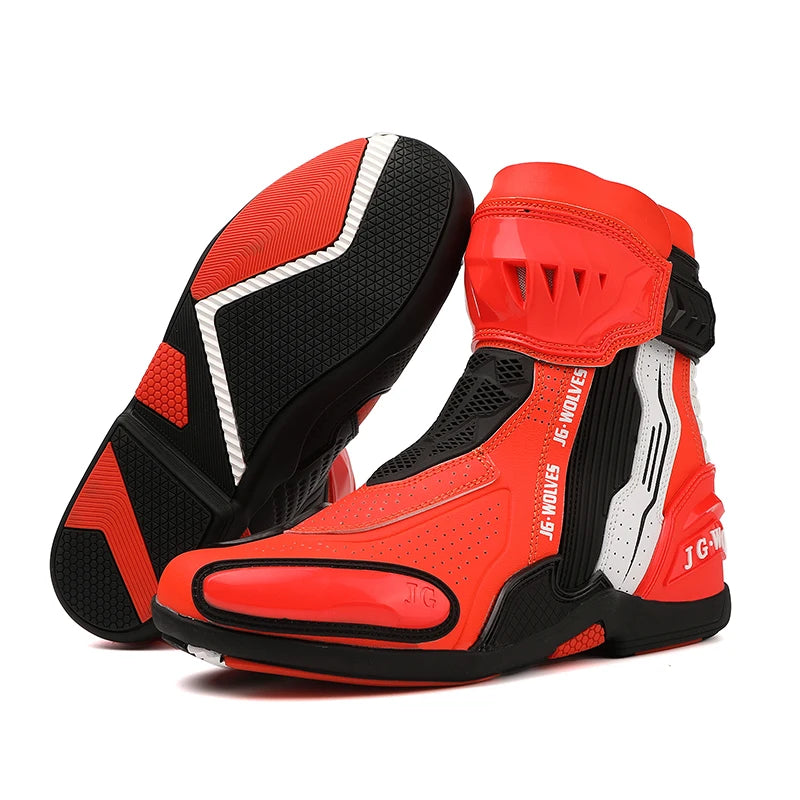 High Top Motorbike Boots Racing Riding Shoes Breathable Anti Slip TPU Protective Side Zipper Rubber Sole Motorcycle Boots Men