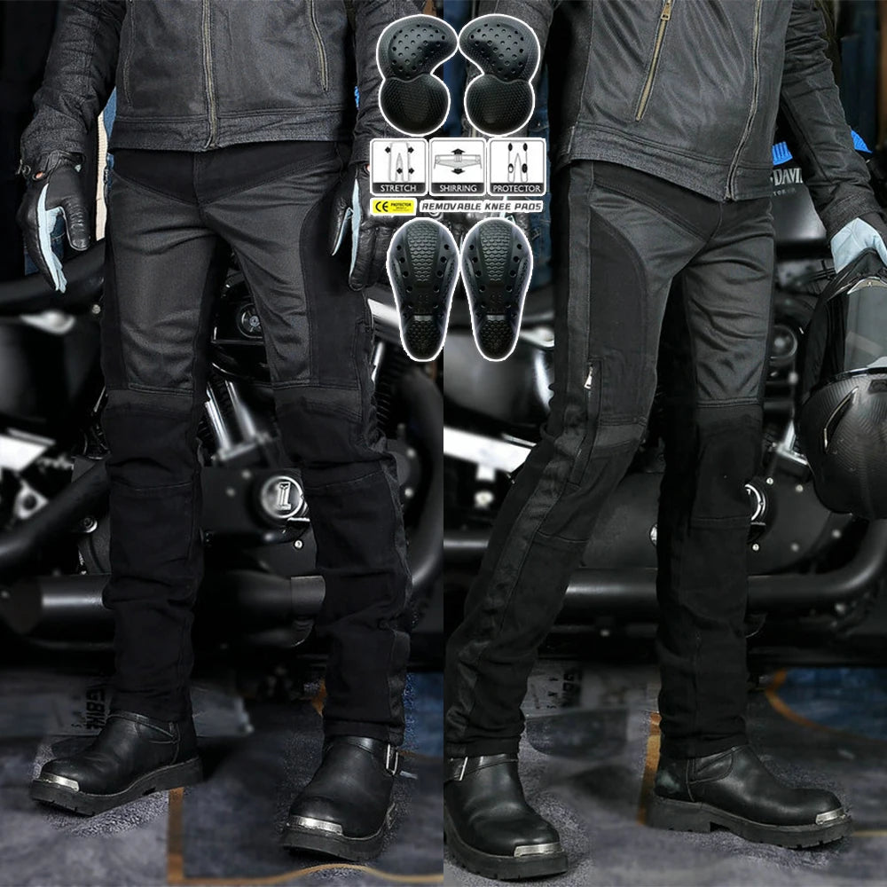 Motorcycle Riding Pants for Men Summer Mesh Motorbike Trousers Black Retro Slim Fit Antifall Motocross Racing Jeans with 4 X CE