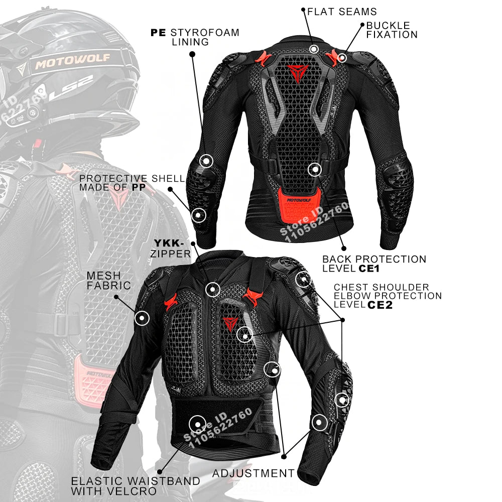 Motorcycle Jacket Body Armor for Motorbike Protection Breathable Abrasion-Resistant Impact Gear Moto Turtle Riding Jacket Pants
