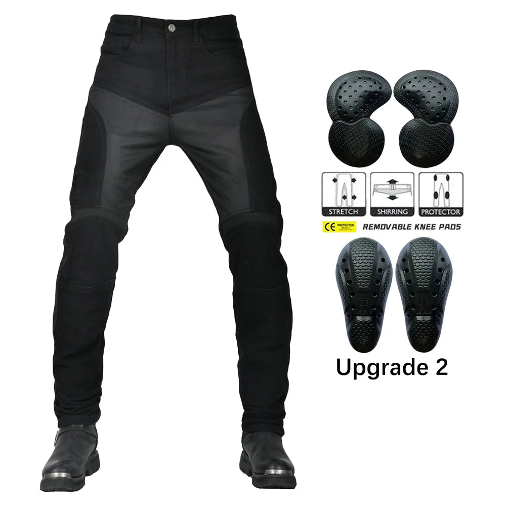 Motorcycle Riding Pants for Men Summer Mesh Motorbike Trousers Black Retro Slim Fit Antifall Motocross Racing Jeans with 4 X CE