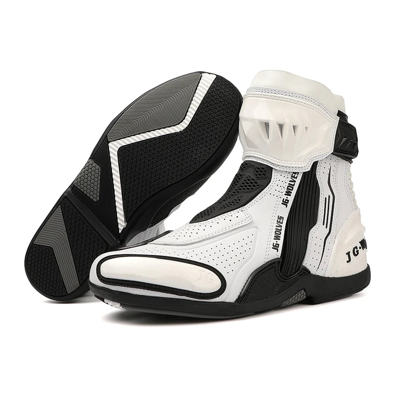 High Top Motorbike Boots Racing Riding Shoes Breathable Anti Slip TPU Protective Side Zipper Rubber Sole Motorcycle Boots Men