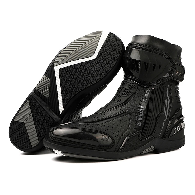 High Top Motorbike Boots Racing Riding Shoes Breathable Anti Slip TPU Protective Side Zipper Rubber Sole Motorcycle Boots Men