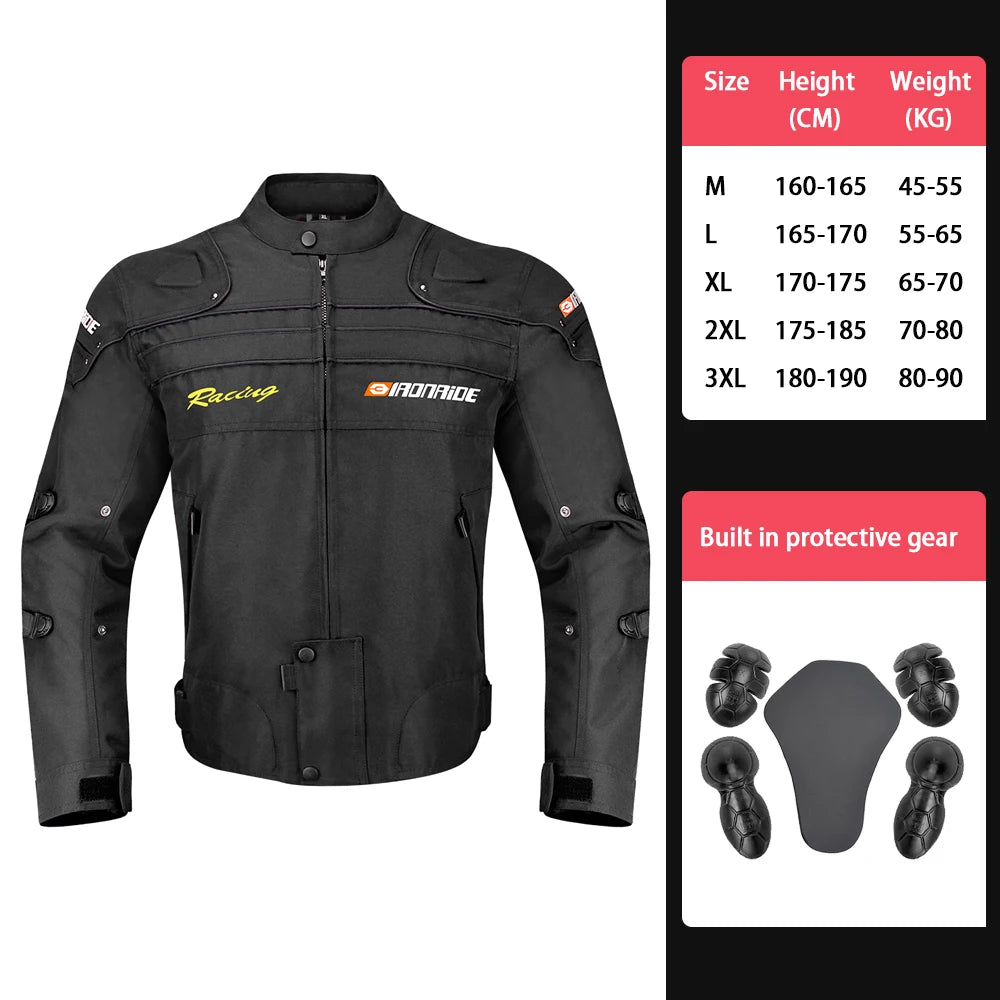 Men's Motorcycle Jacket Anti-Fall Wear-Resistant Motocross Riding Clothing Windproof Motorbike Jacket With 5pcs Protector