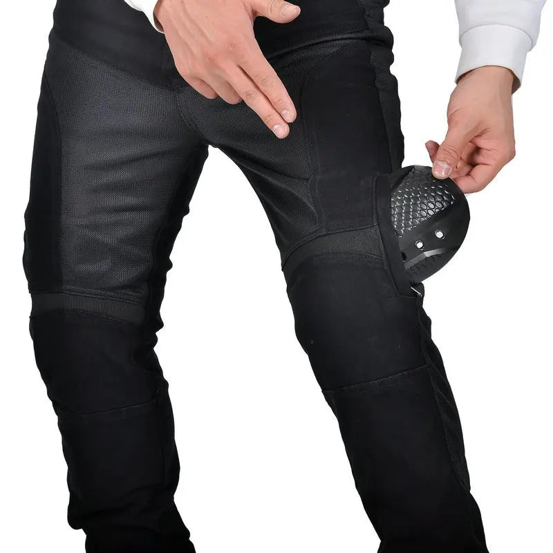 Motorrijbroek voor heren Zomer Mesh Motorbroek Zwart Retro Slim Fit Antival Motocross Race Jeans met 4 X CE